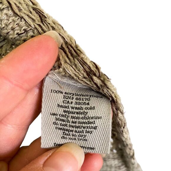 Ecote Tan Beige Open Knit Fringe Bohemian V neck Poncho Sweater Size Medium - Picture 3 of 8